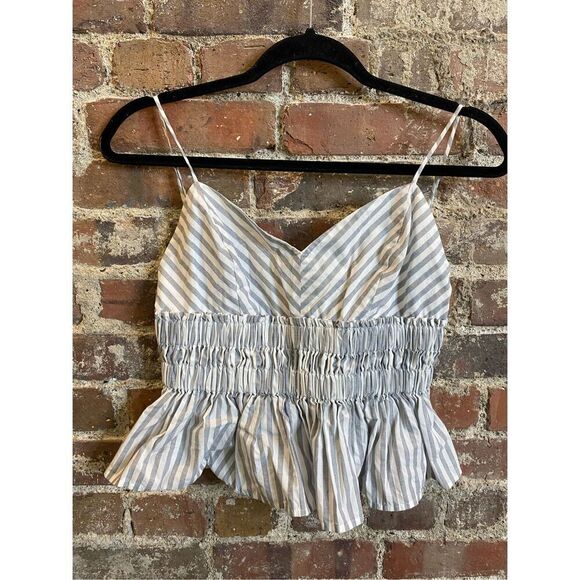 EXPRESS White/Gray Scrunch Waist Peplum Spaghetti Strap Camisole Size Small - Picture 1 of 9